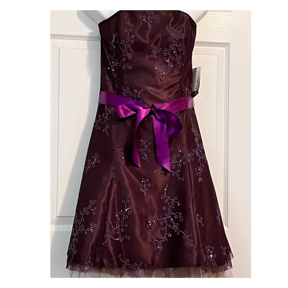 Y2K Gunne Sax Brown with Beaded Floral Netting Dress Whimsy Goth Fairy Core